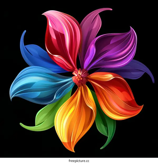 A flower with six petals in rainbow colors