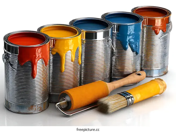 Colorful Paint Cans and Painting Tools