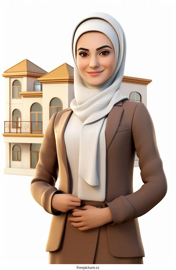 Young Woman in Hijab Standing in Front of House