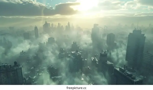 Foggy Cityscape Aerial View Illustration