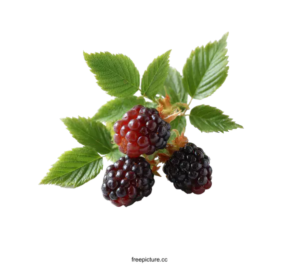 [Transparent Background PNG]Fresh Blackberries with Leaves on a White Background