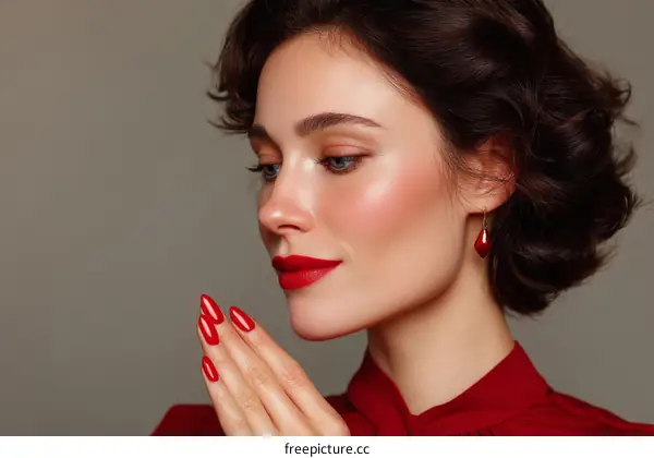 Elegant Woman with Red Lipstick and Manicure