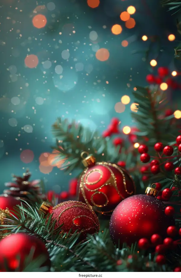 Christmas Decorations: Red, Green, Lights, Snowflakes