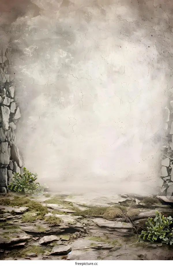 Stone Wall and Mossy Ground Background