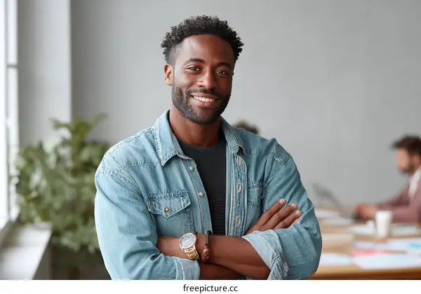 Smiling African American Man in Modern Office