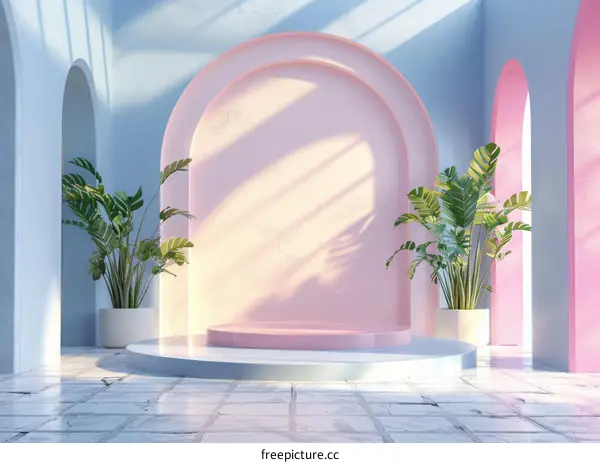 Pastel Pink and Blue Modern Interior Scene
