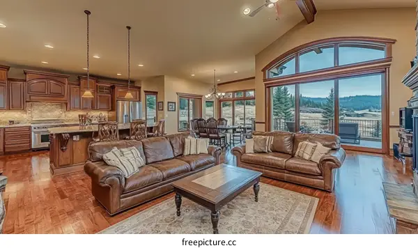 Spacious Modern Kitchen and Living Room with Panoramic Views