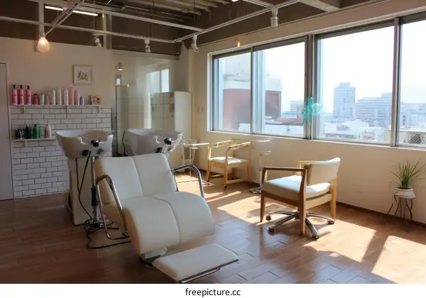 Modern Hair Salon Interior Design with City View