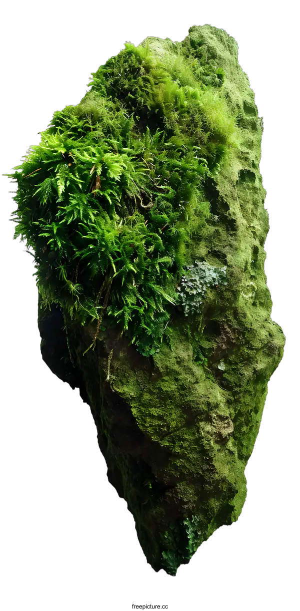 [Transparent Background PNG]Green Moss Covered Rock Isolated on White Background