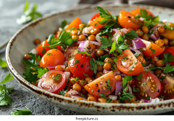 Chickpea Salad with Tomatoes, Red Onion, Parsley & Lemon