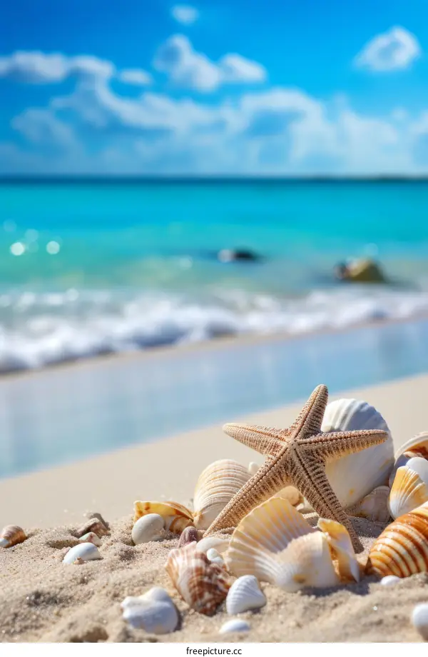 Tranquil Beach Scene with Seashells and Starfish