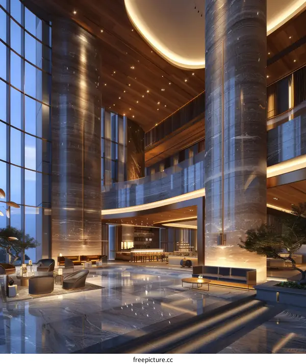 Opulent Hotel Lobby with Modern Design and Upscale Ambiance