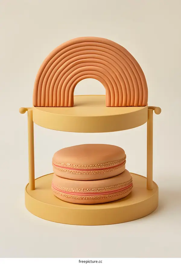 Pastel Rainbow Macarons On Yellow Stand