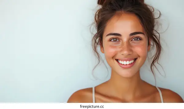 Portrait of a smiling young woman with freckles