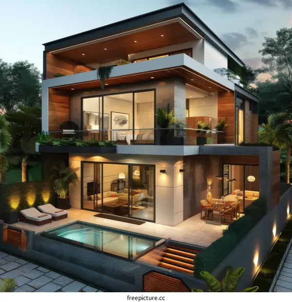 A modern villa with a swimming pool