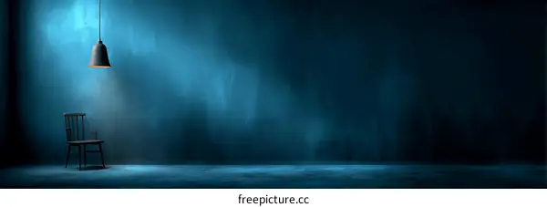 Dark Blue Room Interior with Chair and Pendant Light