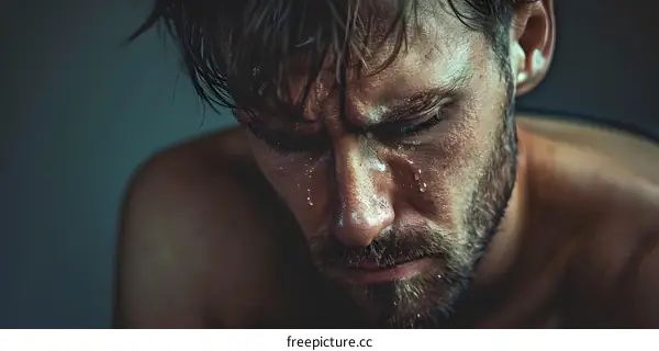 Close Up Portrait of Man Sweating After Exercise