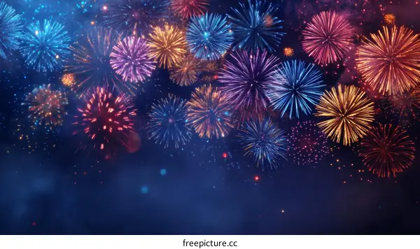 Colorful Fireworks Display Against Night Sky