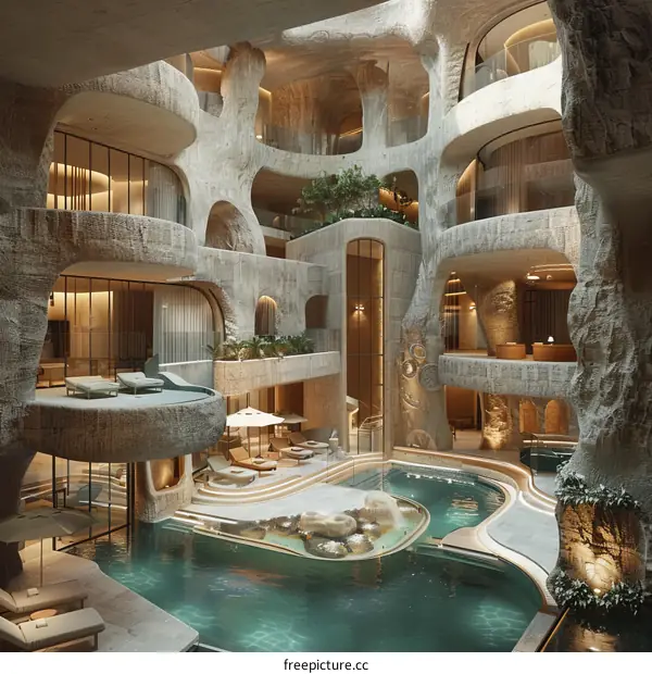 Modern Cave-Like Spa Resort Interior Design
