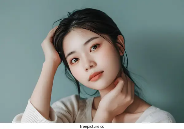 Young Asian Woman with Makeup Looking at Camera