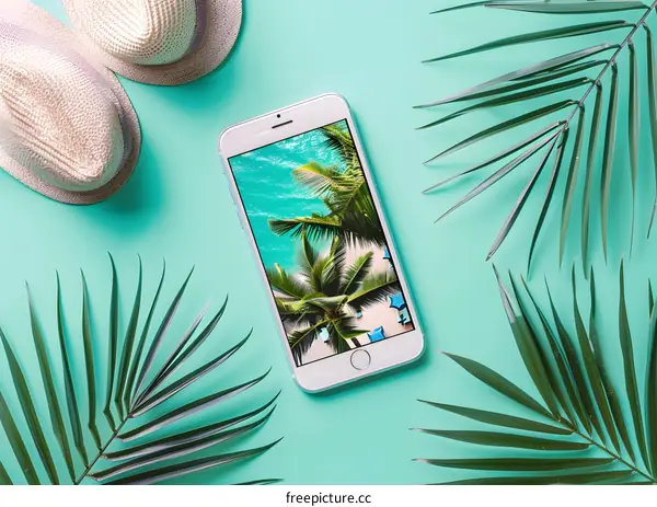 Summer Vacation Smartphone Background With Tropical Palm Leaves