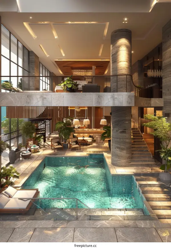 Luxury Indoor Swimming Pool Design in a Modern Mansion