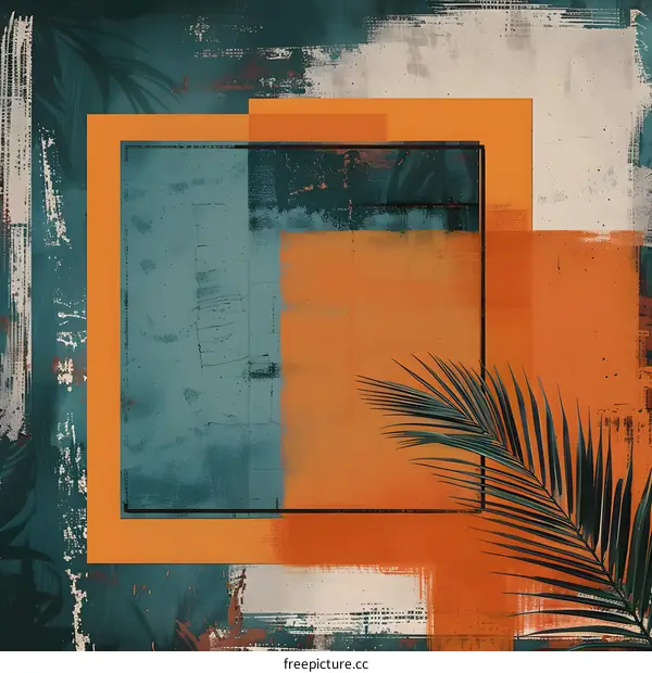 Abstract Art with Palm Leaf and Colorful Geometric Shapes