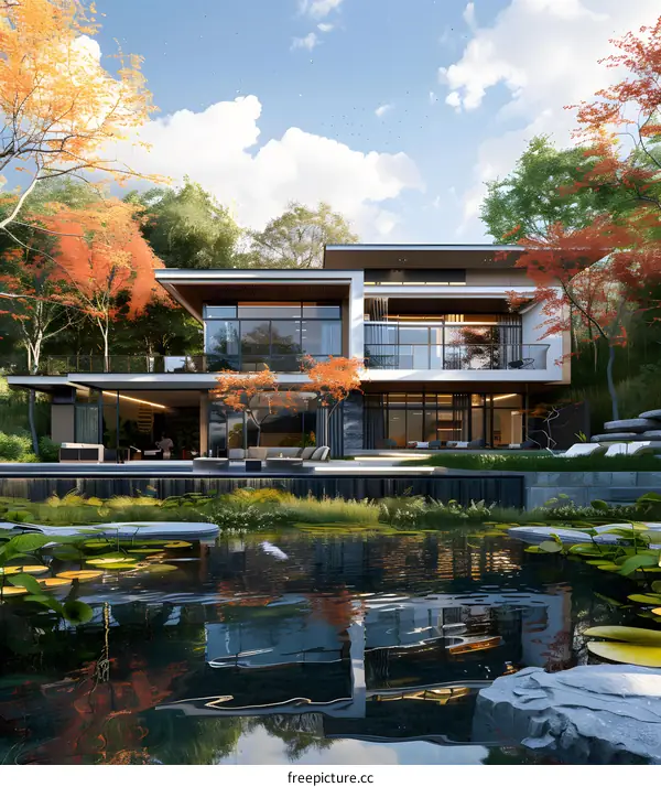 Modern House Design with Pool and Waterfall