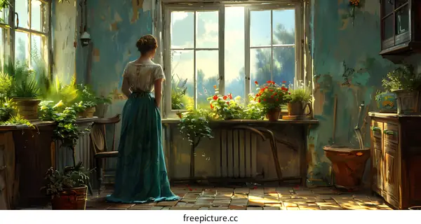 woman standing near the window