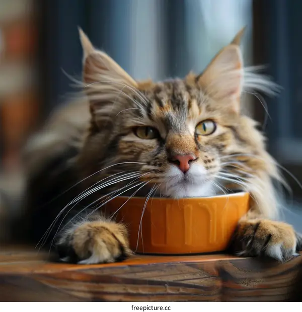 A ginger cat resting its head on an orange bowl