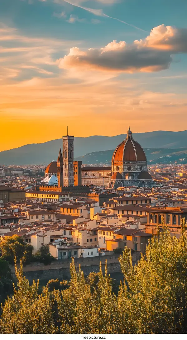 Florence Italy Skyline with Golden Hour Sunset
