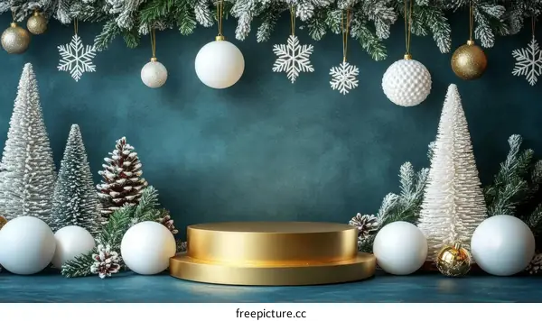Christmas Festive Display with Decorative Christmas Trees and Ornaments