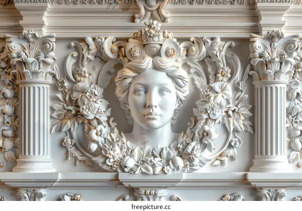 Ornate Wall Decor with Classical Sculpture