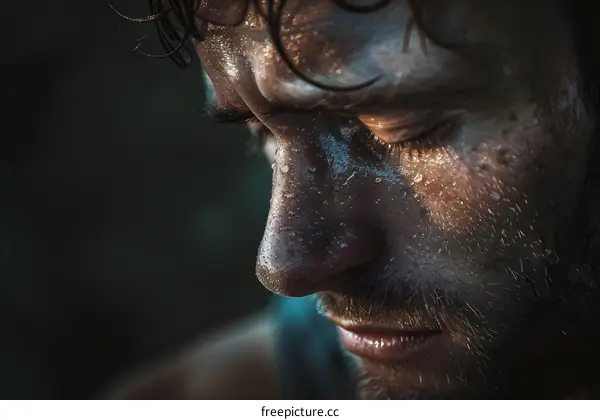 Close up portrait of a sweaty male face