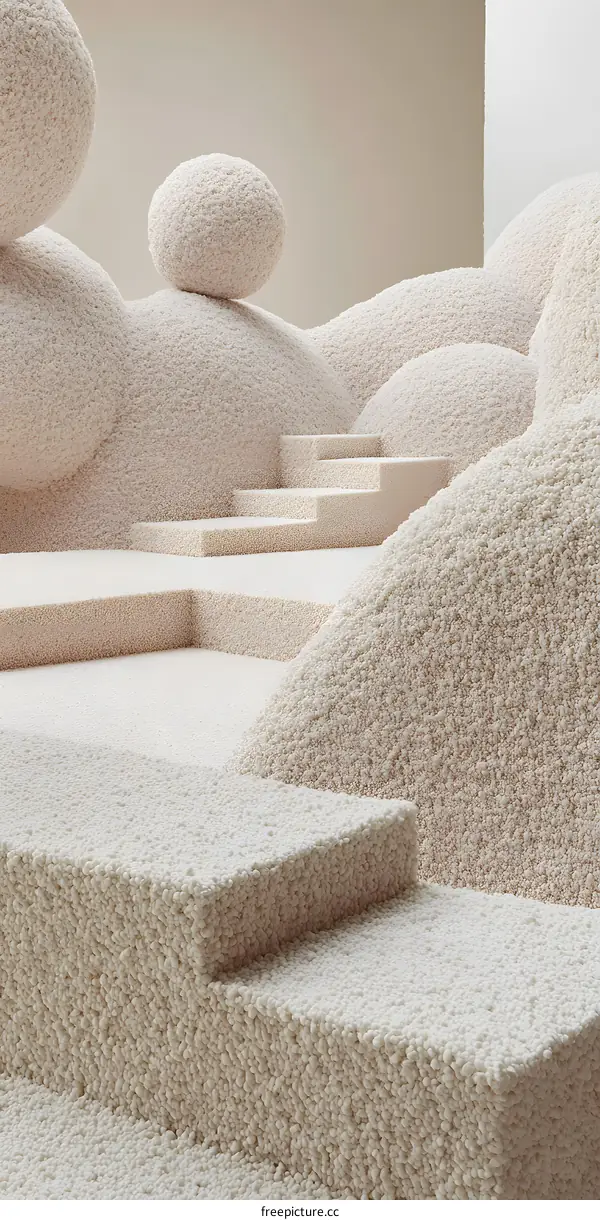 Abstract White Furry Landscape with Steps