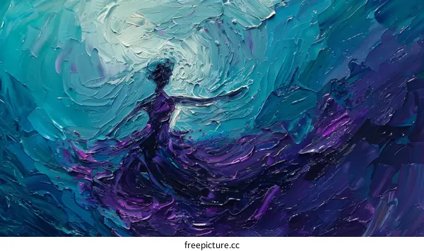 Vibrant Oil Painting of a Woman Dancing in a Blue Dress