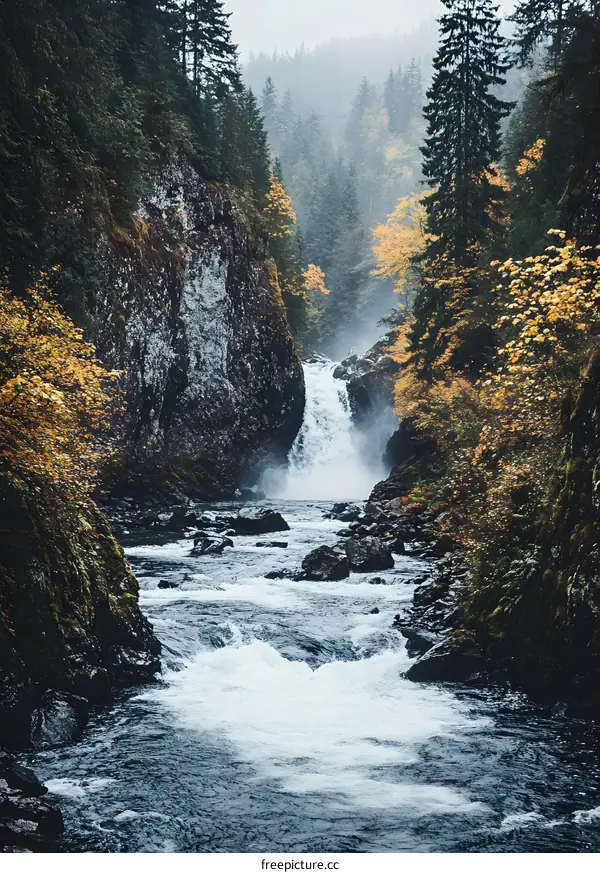 Waterfall in the Forest during Autumn