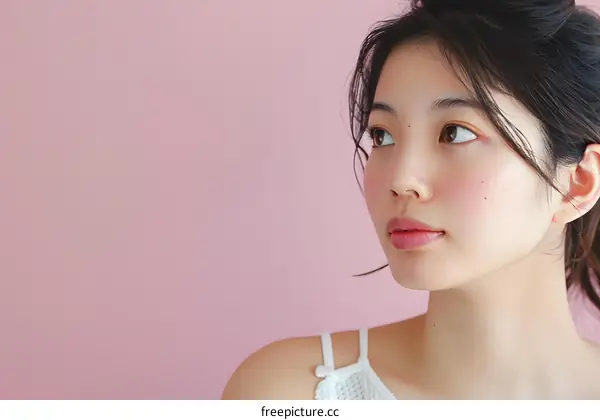 Beautiful Asian Woman with Pink Background