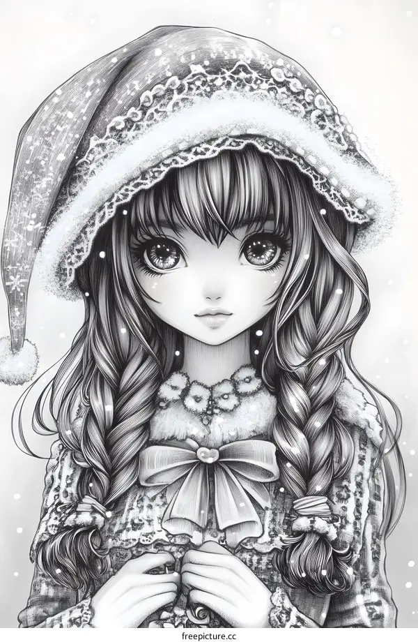 Winter Girl with Braids and a Red Hat