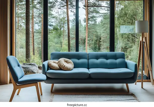Modern Living Room with a View of Forest
