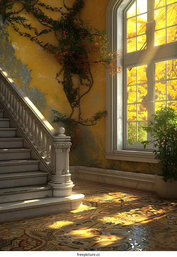 Sunlight Streaming Through a Window in an Abandoned Mansion