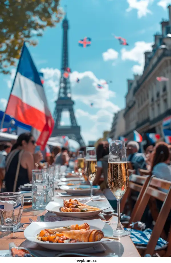 People enjoying a picnic in front of the Eiffel Tower