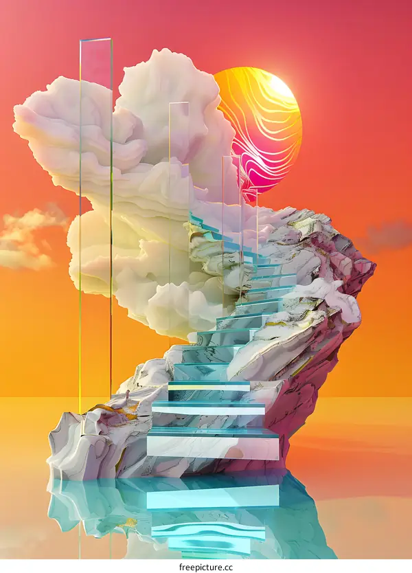 Abstract Glass Staircase Leading Up To The Sky