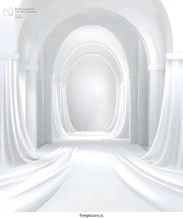 White Archway Hallway With Drapes