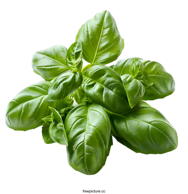 [Transparent Background PNG]Fresh green basil leaves isolated on white background