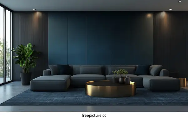 Modern Dark Blue Living Room Interior Design