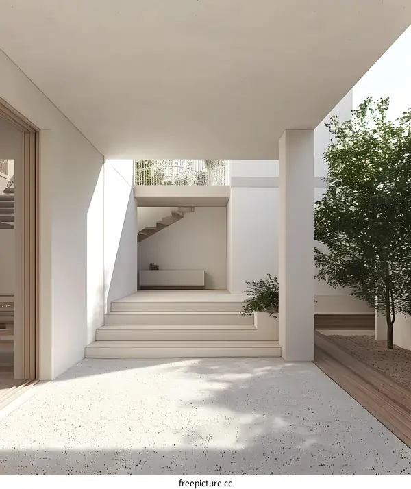 Minimalist Modern Patio Design with Stairs and Greenery