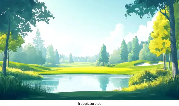 Peaceful Golf Course Landscape Illustration