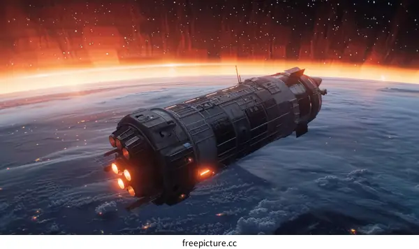 A Red Planet Orbits a Spaceship