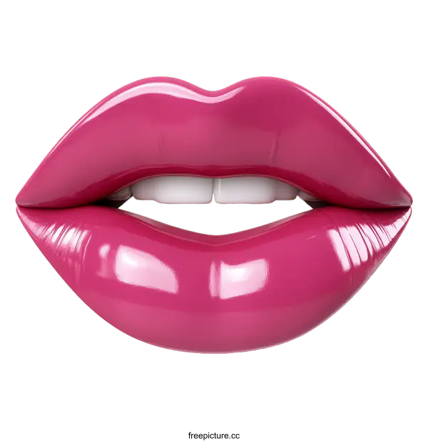 [Transparent Background PNG]Closeup Illustration of Glossy Pink Lips